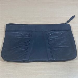 Vintage Toni Navy Blue Leather Gathered Clutch with Ruched Design